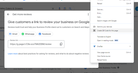 A screenshot demonstrating how to set up reviews in your Google Business account