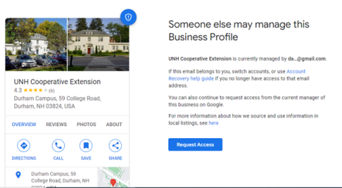 A screenshot demonstrating the Google Business Profile for UNH Cooperative Extension