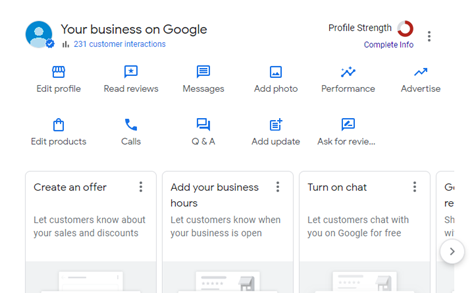 A screenshot showing the various topics you can include within your Google Business Profile