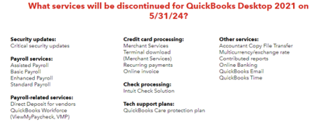 Discontinued services for Quickbooks