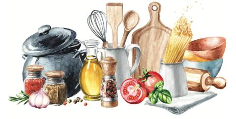 Illustration of cooking ingredients and tools