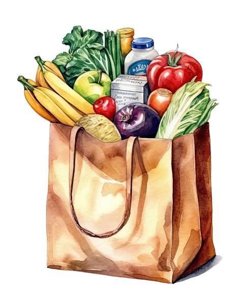 Bag of groceries with fruits and veggies