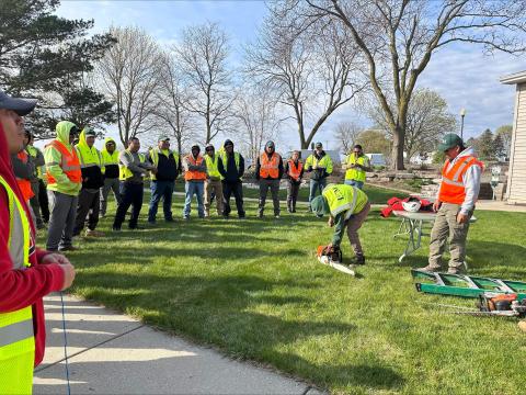 Large group in an outside safety training
