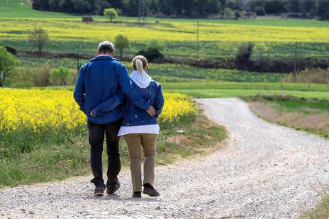 man and woman walking