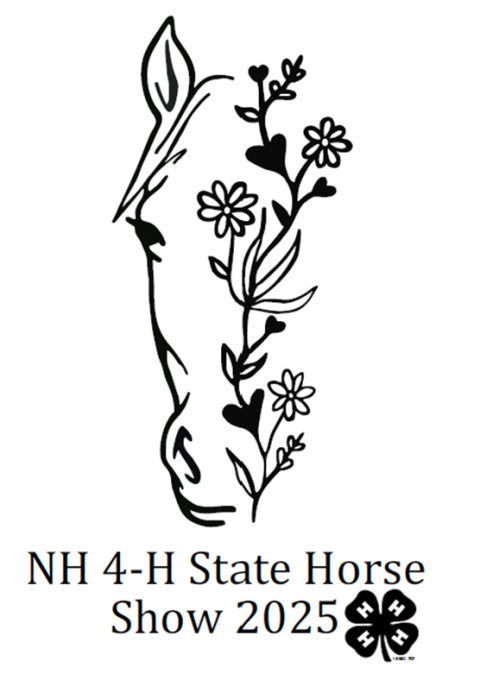 Half Horse Face with Flowers and words NH 4-H State Horse Show 2025