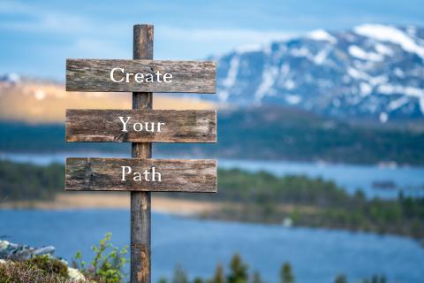 Wooden sign with the words, create your path