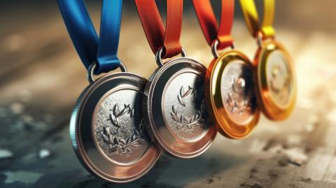 medals with different colored ribbons