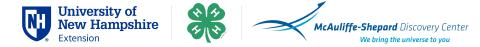 University of New Hampshire, 4-H and McAuliffe-Shepard Discovery Center logos