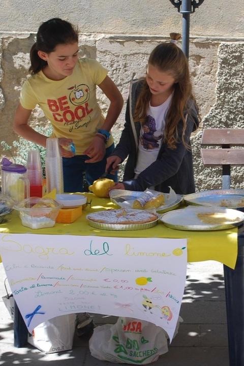 two youth at a lemonade and lemon pie stand
