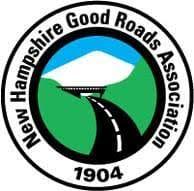 Green Mountains with a blue sky and black road logo for New Hampshire Good Roads Association