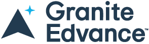 Navy Blue Granite Edvance logo with a large upward pointing arrow and small bright blue star icon