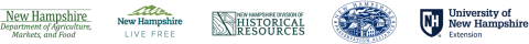Horizontal row of organization logos, NH Dept of Agriculture, NH Live Free, NH Div. of Historical Resources, NH Preservation Alliance, and UNH Extension