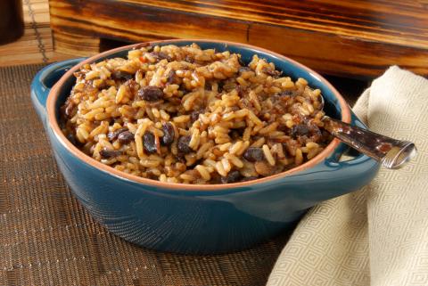 Bowl of black beans and rice.