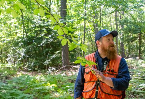 Steve Roberge poses in a maple sugar shack