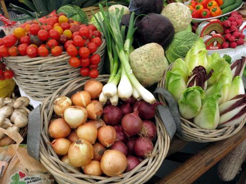 Baskets of fresh vegetables for customers