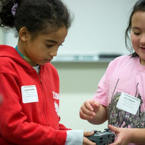 two girls working on STEM activity