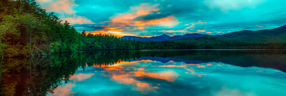 NH lake beautiful colorful sky and trees