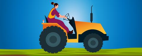 Illustration of woman on a tractor - banner image for website