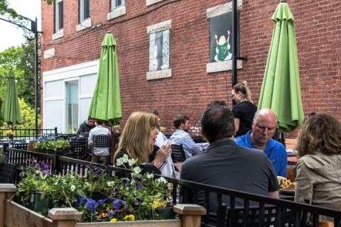 outdoor dining area in downtown